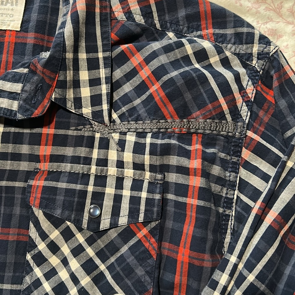 Ariat Pearl Snap Retro Fit Red Long Sleeve Shirt‎ Men's Size XXL Navy/red - Picture 5 of 7